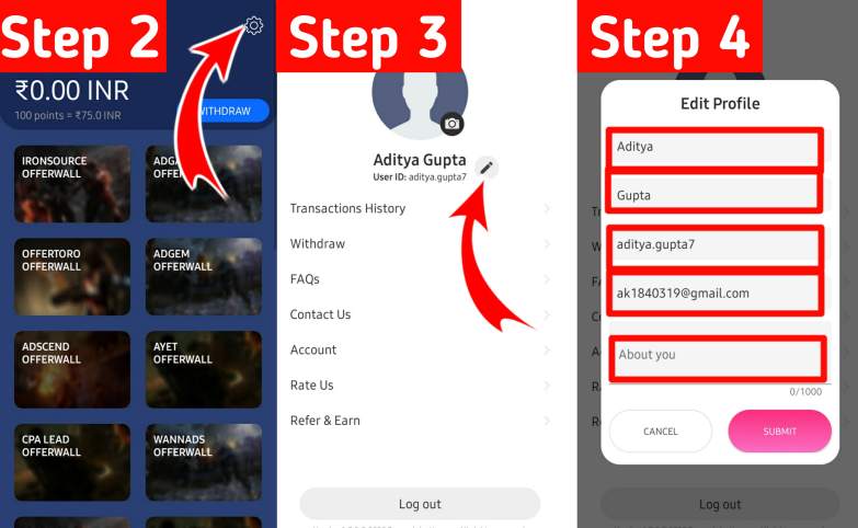 Profile completing process Profile completing process